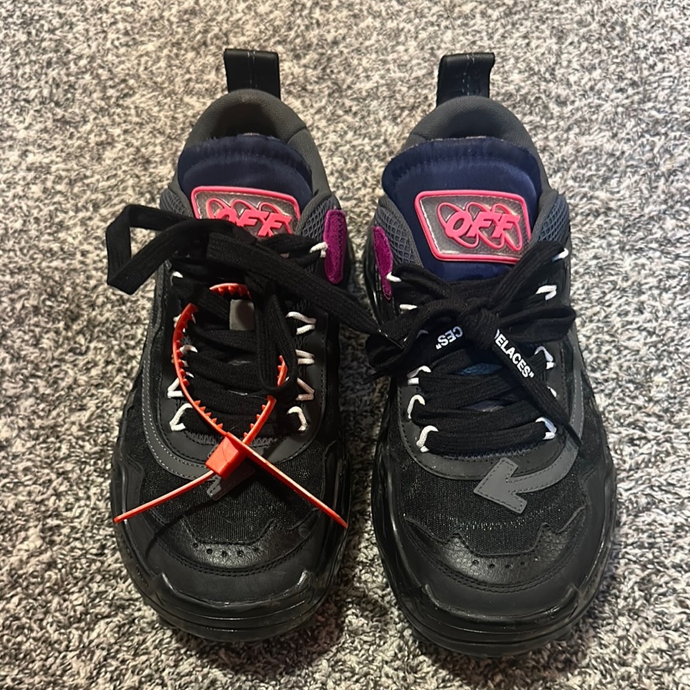 Black and Pink Sneakers with Red Accent